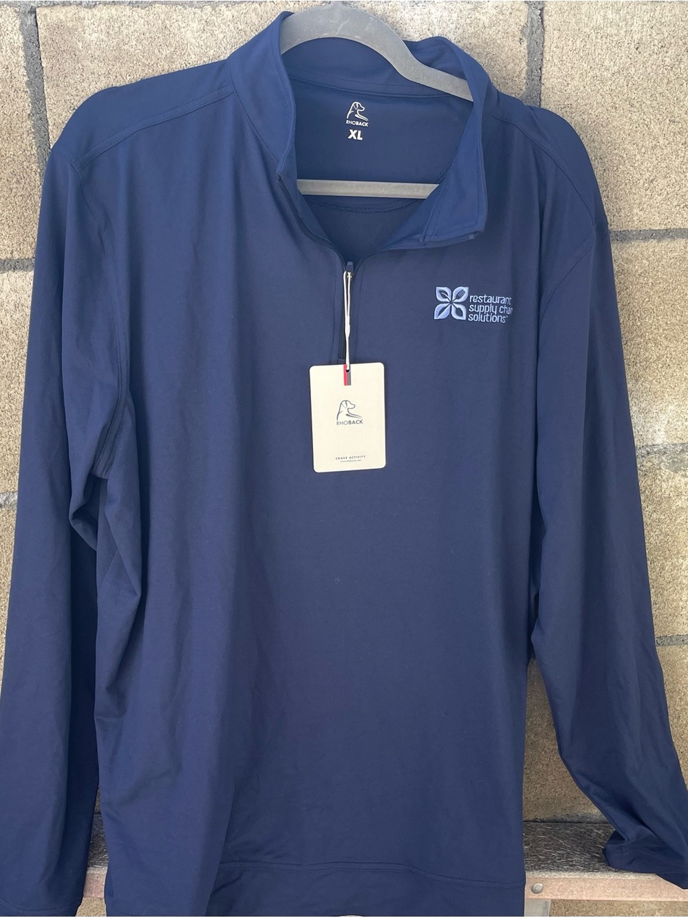 Rhoback Mens XL Navy Performance Quarter Zip Pullover Restaurant Logo NWT